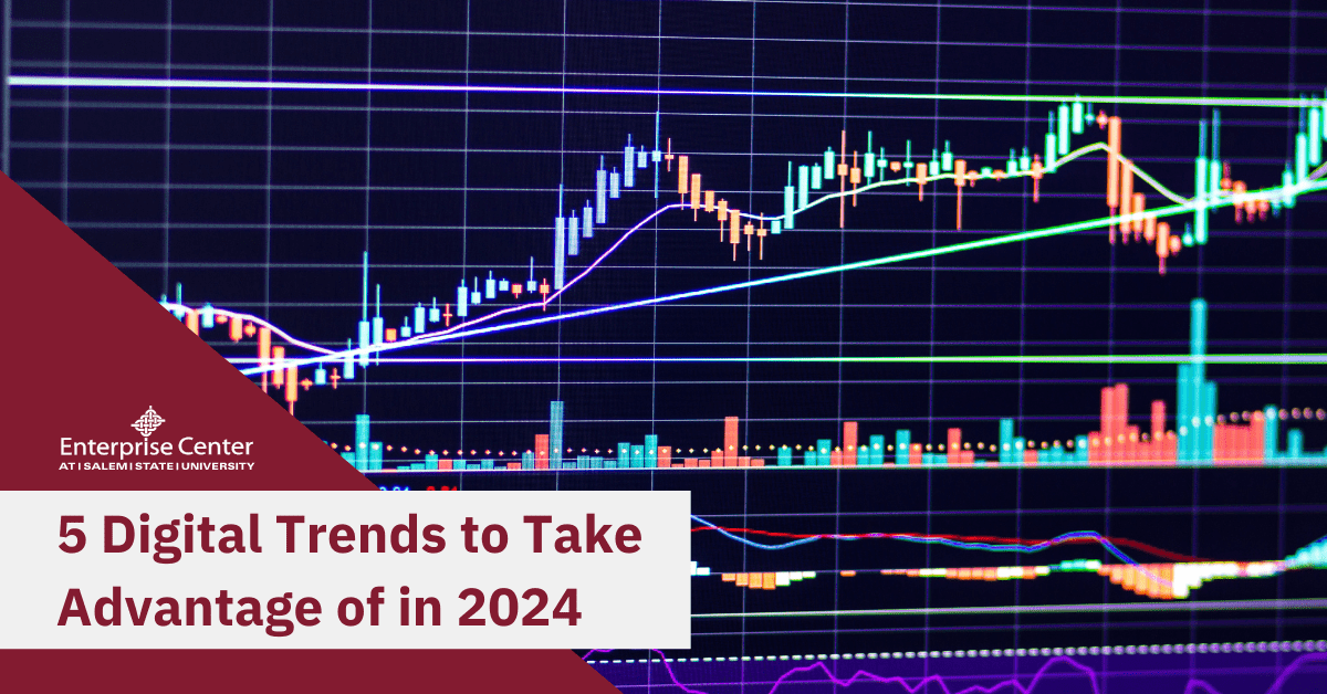 Red + White Blog Title Graphic "5 Digital Trends to take Advantage of in 2024"