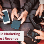 Red + White Blog Title Graphic "Social Media Marketing Tips to Boost Revenue"